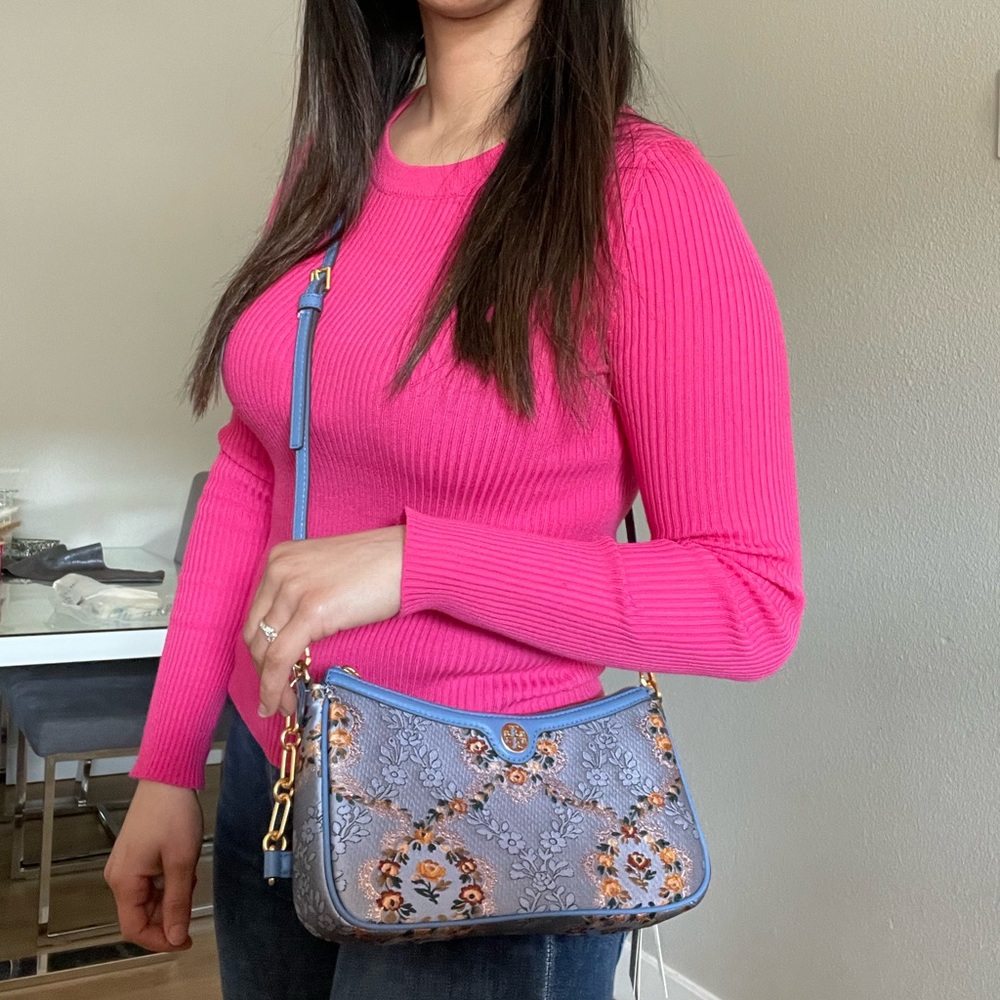 New✨tory burch T monogram brocade studio crossbody bag - Picture 15 of 16